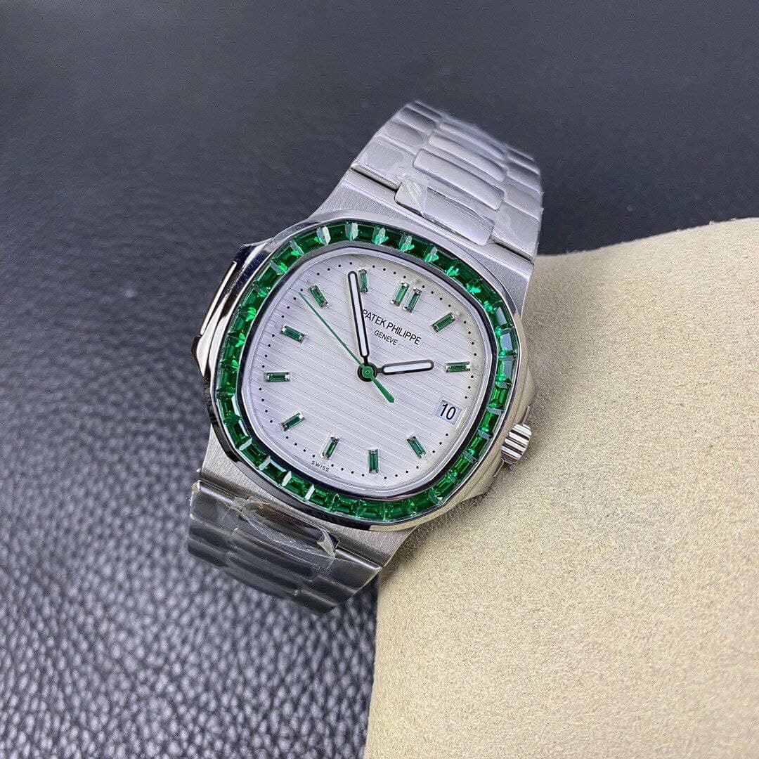 Nautilus Jumbo 5711 PF 1:1 Best Edition White Textured Dial Diamonds Bezel on SS Bracelet A324 Nautilus Jumbo 5711 PF 1:1 Best Edition White Textured Dial Diamonds Bezel on SS Bracelet A324