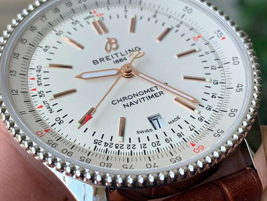 Navitimer 1 SS 41mm V7F 1:1 Best Edition SS Bezel White Dial on Brown Leather Strap Navitimer 1 SS 41mm V7F 1:1 Best Edition SS Bezel White Dial on Brown Leather Strap