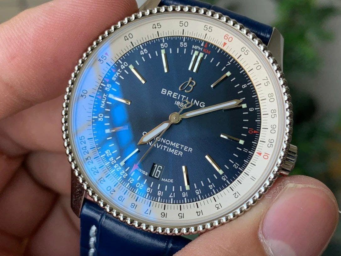 Navitimer 1 SS 41mm V7F 1:1 Best Edition SS Bezel Blue Dial on Blue Leather Strap