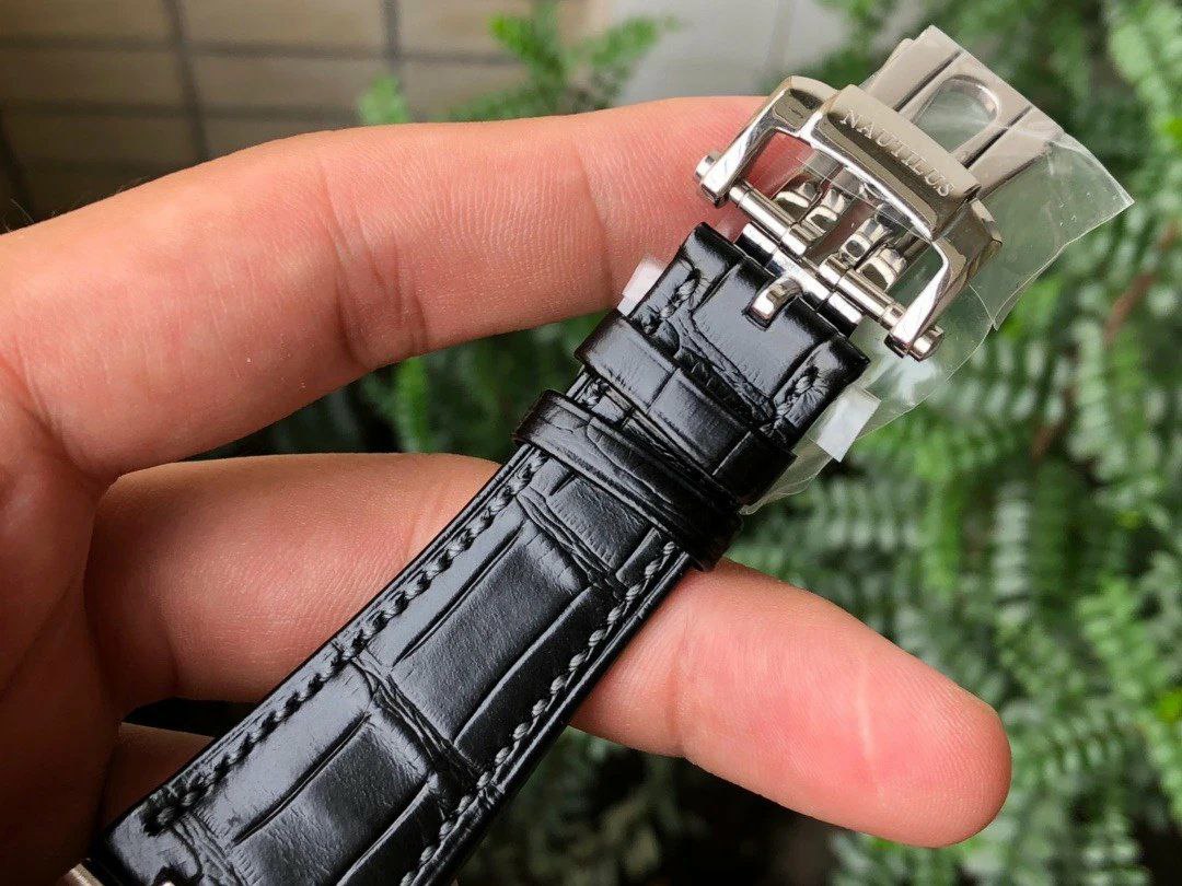 NAUTILUS 5726 COMPLICATED SS 1:1 BEST EDITION BLACK WHITE DIAL ON BLACK LEATHER STRAP A324