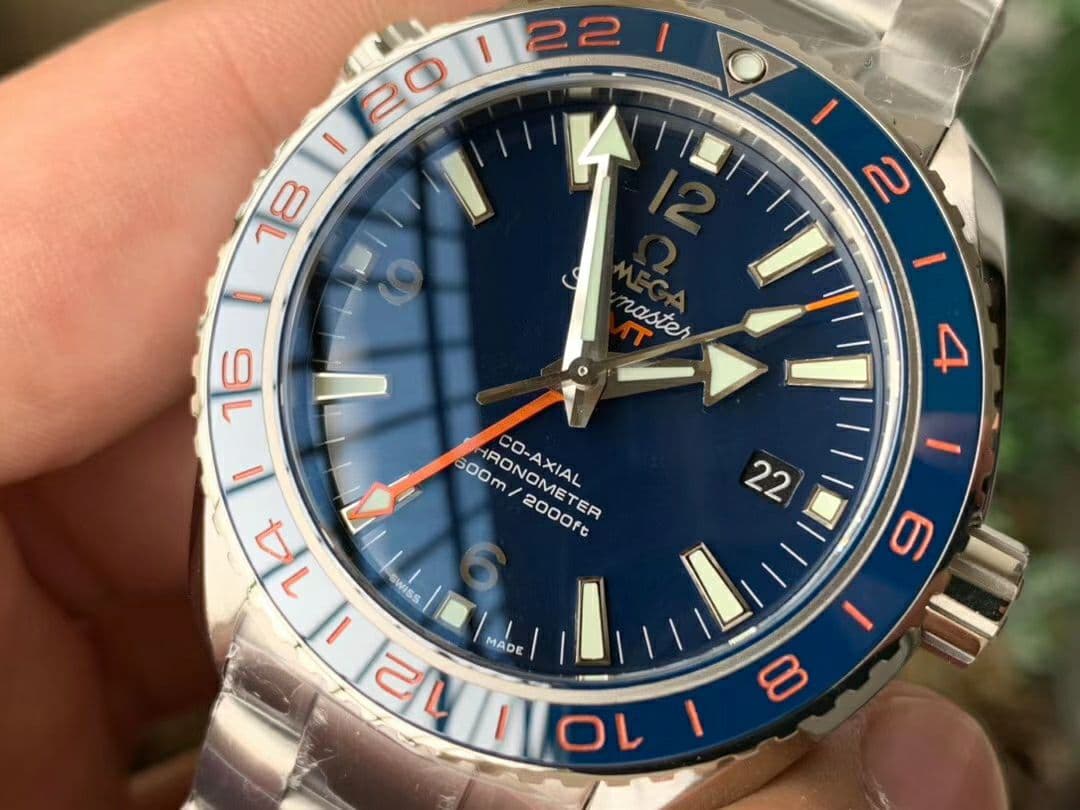 Planet Ocean 600M GMT 43.5mm VSF 1:1 Best Edition Blue Dial Blue Ceramic Bezel on SS Bracelet A8605 Super Clone