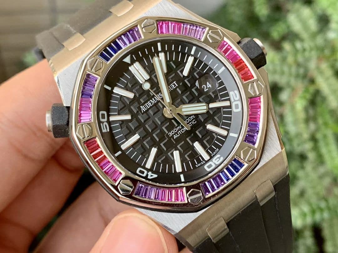 Royal Oak Offshore Diver Diamond 15703 JF 1:1 Best Edition on Rubber Strap A2824 V10