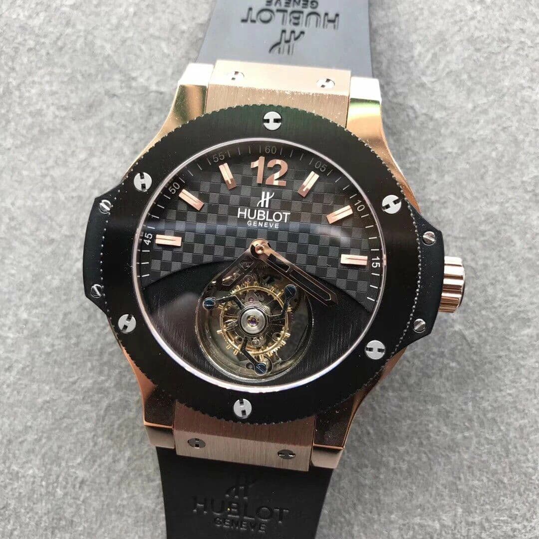 Big Bang Tourbillon Automatic PVD Black Gold Textured Dial on Black Rubber Strap