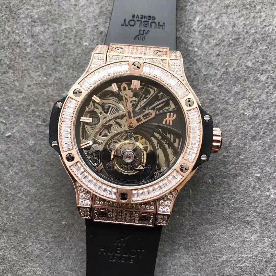 Big Bang Ceramic Diamond Bezel Skeleton Tourbillon on Black Rubber Strap