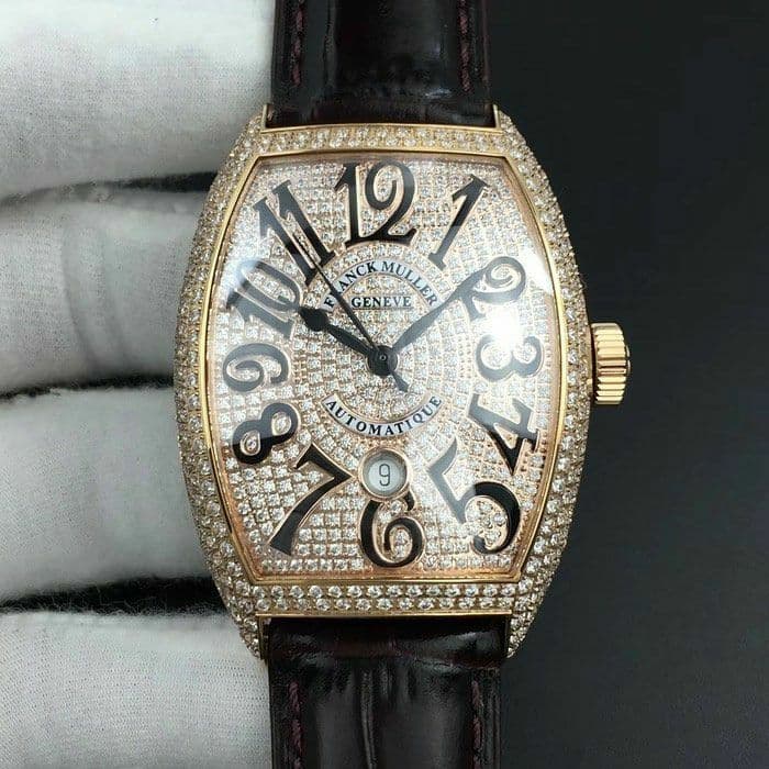 Casablanca RG Full Paved Diamonds White/Black Dial on Brown Leather Strap MIYOTA 8215