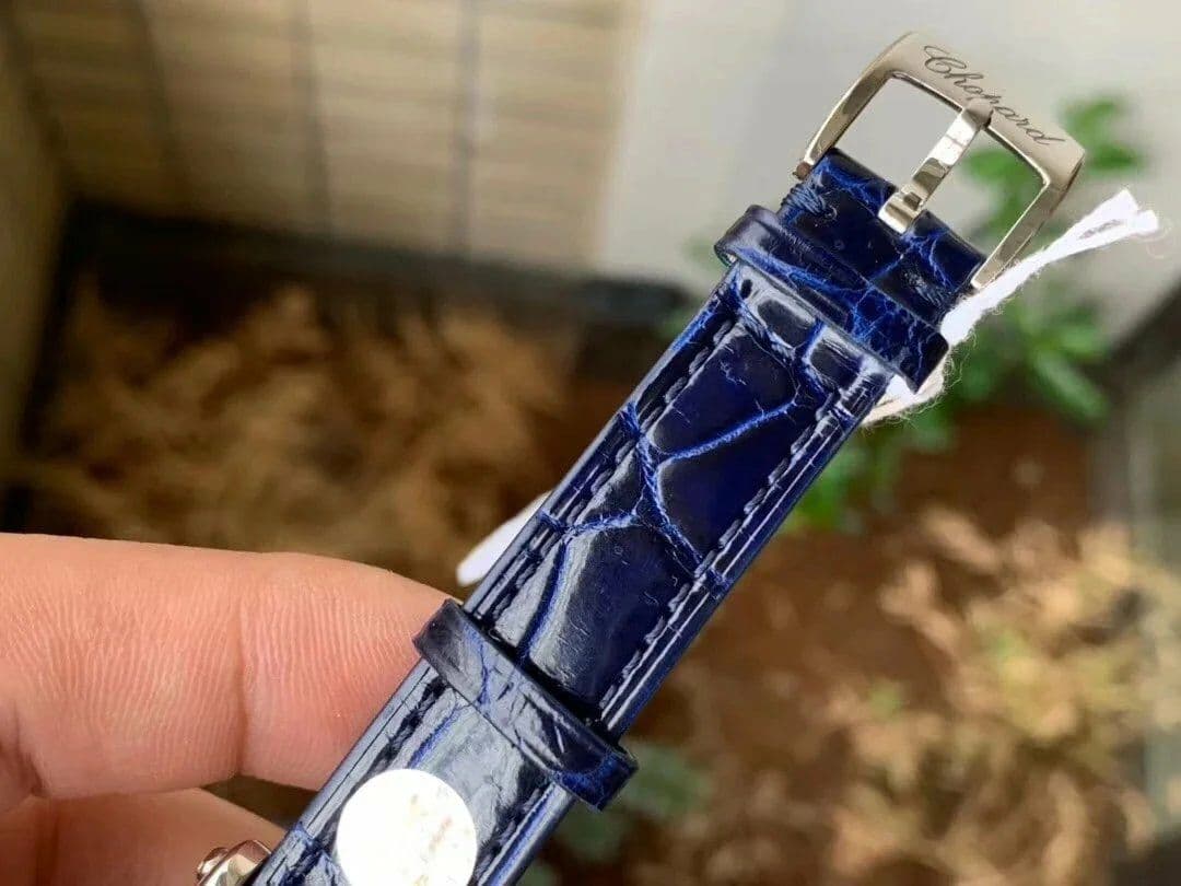 Happy Sport 36mm SS OXF 1:1 Best Edition Diamonds Bezel Blue Dial on Blue Leather Strap A2892