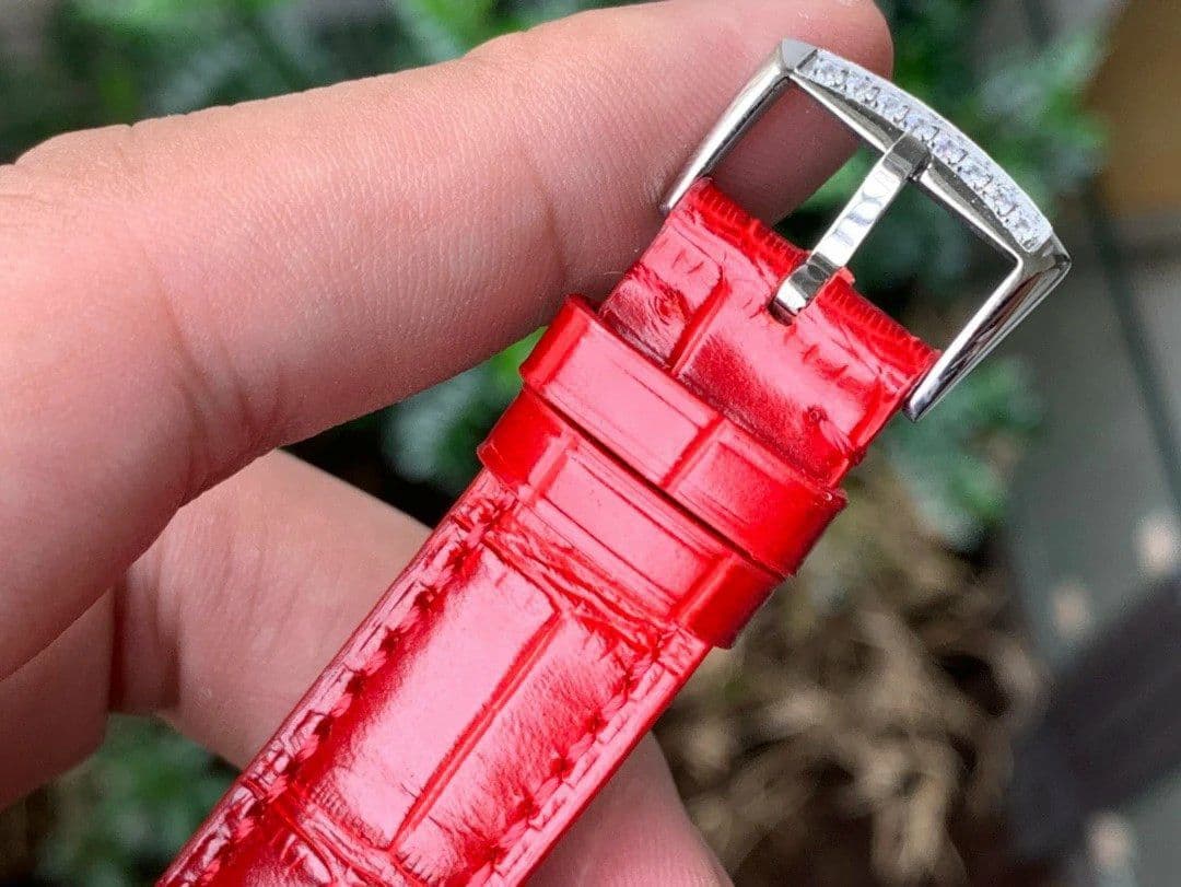 Color Dreams Tourbillon SS Diamond Bezel Arabic Numerals Markers on Red Croco Leather Strap