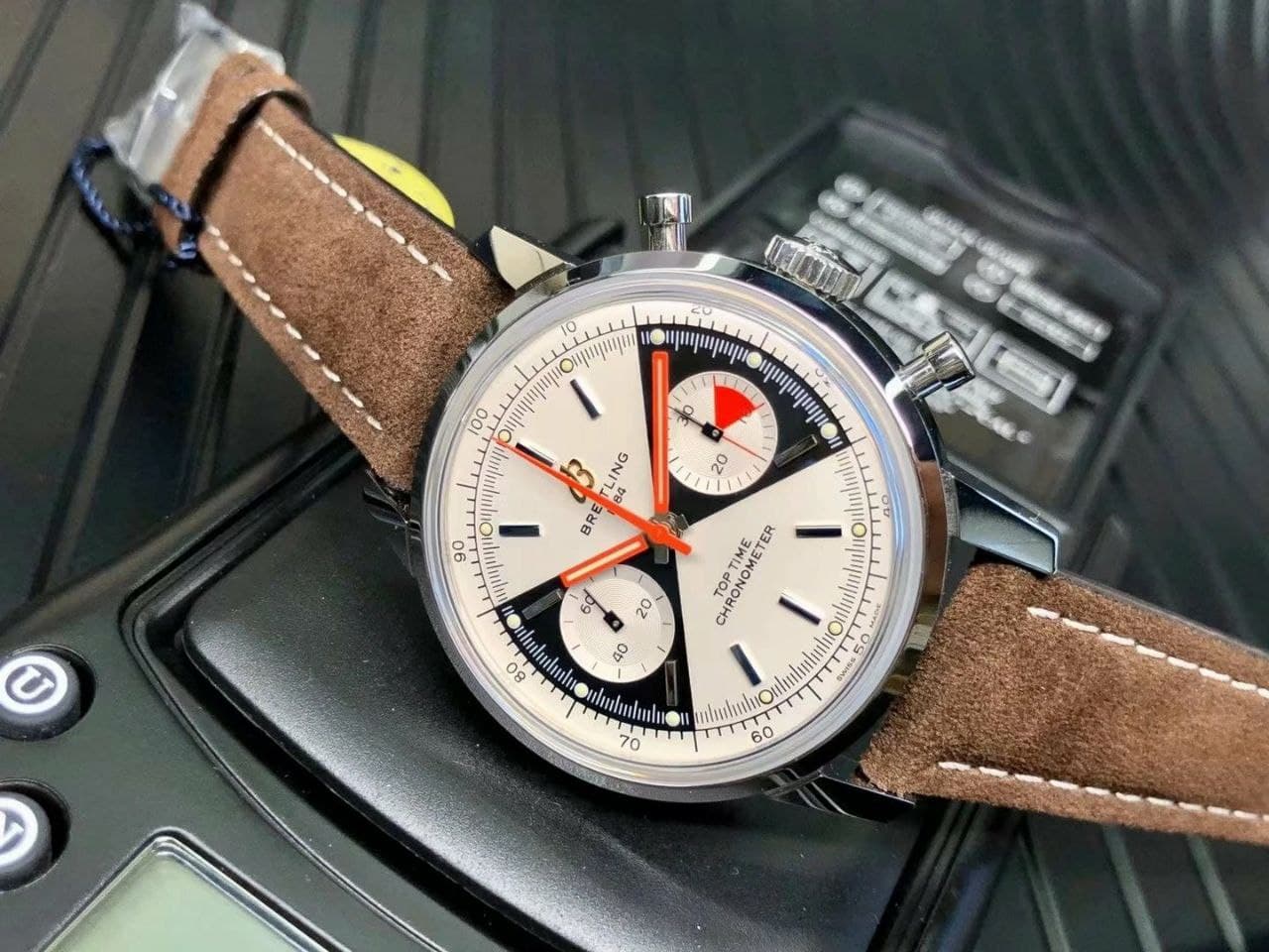 Top Time Chrono SS GF 1:1 Best Edition White Dial on Brown Leather Strap