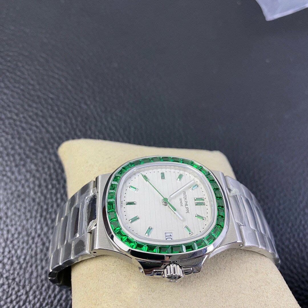Nautilus Jumbo 5711 PF 1:1 Best Edition White Textured Dial Diamonds Bezel on SS Bracelet A324