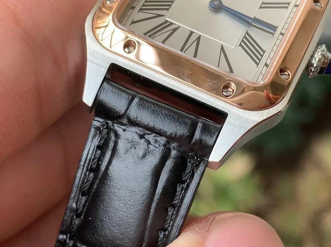 Santos 27.5mm SS/RG XF 1:1 Best Edition Silver Dial on Black Croco Strap Ronda Quartz