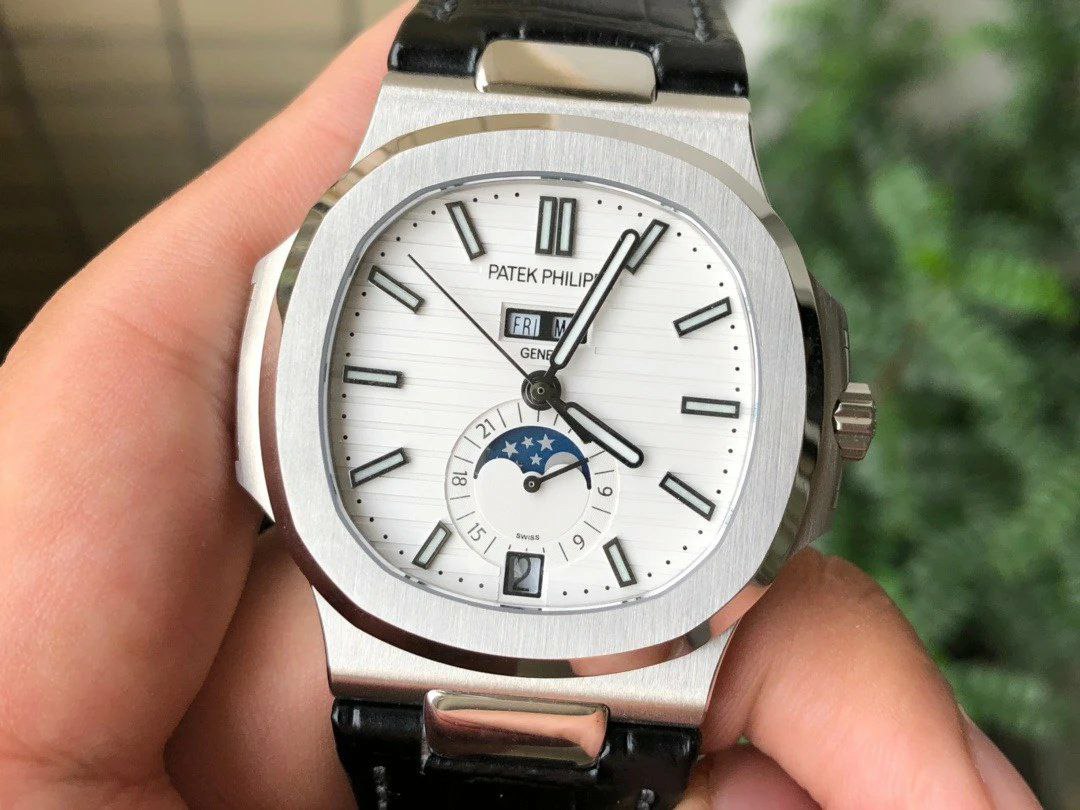 NAUTILUS 5726 COMPLICATED SS 1:1 BEST EDITION BLACK WHITE DIAL ON BLACK LEATHER STRAP A324 NAUTILUS 5726 COMPLICATED SS 1:1 BEST EDITION BLACK WHITE DIAL ON BLACK LEATHER STRAP A324