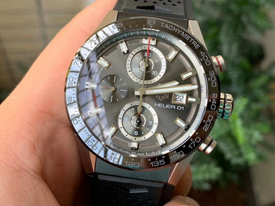 Calibre Heuer 01 Chrono SS XF 1:1 Best Edition Gray Dial on Black Rubber Strap A1887 Calibre Heuer 01 Chrono SS XF 1:1 Best Edition Gray Dial on Black Rubber Strap A1887