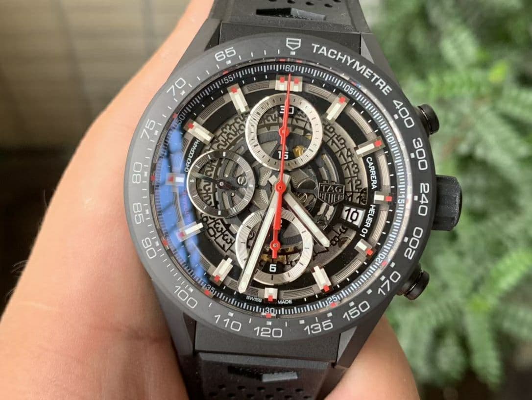 Calibre Heuer 01 Chrono 43mm Ceramic XF 1:1 Best Edition Skeleton Dial Red Hand on Black Rubber Strap A1887 Calibre Heuer 01 Chrono 43mm Ceramic XF 1:1 Best Edition Skeleton Dial Red Hand on Black Rubber Strap A1887