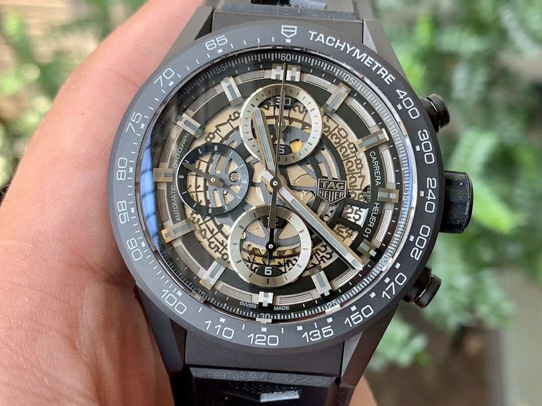 Calibre Heuer 01 Chrono 43mm Ceramic XF 1:1 Best Edition Skeleton Dial on Black Rubber Strap A1887 Calibre Heuer 01 Chrono 43mm Ceramic XF 1:1 Best Edition Skeleton Dial on Black Rubber Strap A1887