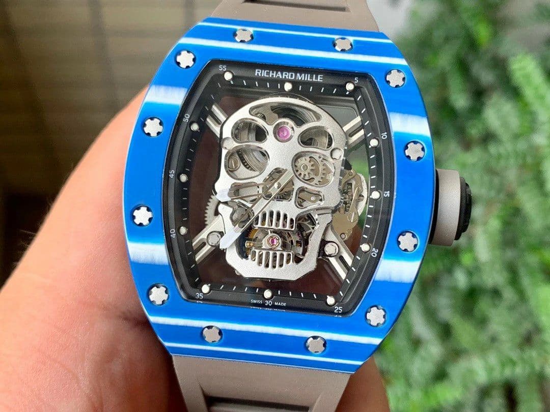 RM052-01 Tourbillon PVD Blue Bezel JBF Best Edition Skeleton Dial on Gray Rubber Strap RM052-01 Tourbillon PVD Blue Bezel JBF Best Edition Skeleton Dial on Gray Rubber Strap