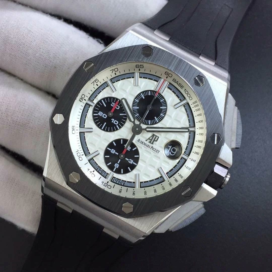 Royal Oak Offshore 44mm SS Updated Black Ceramic Bezel JF 1:1 Best Edition on Rubber Strap A3126 V2 w/ Cyclops and DW Mod Royal Oak Offshore 44mm SS Updated Black Ceramic Bezel JF 1:1 Best Edition on Rubber Strap A3126 V2 w/ Cyclops and DW Mod