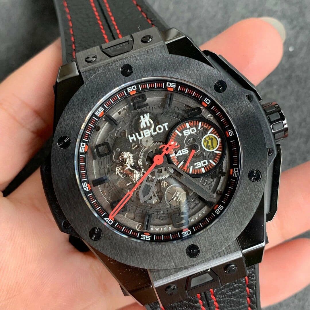 Big Bang Ferrari Unico Black Ceramic V6F Best Edition Skeleton Dial on Black Gummy Strap HUB1288 Big Bang Ferrari Unico Black Ceramic V6F Best Edition Skeleton Dial on Black Gummy Strap HUB1288