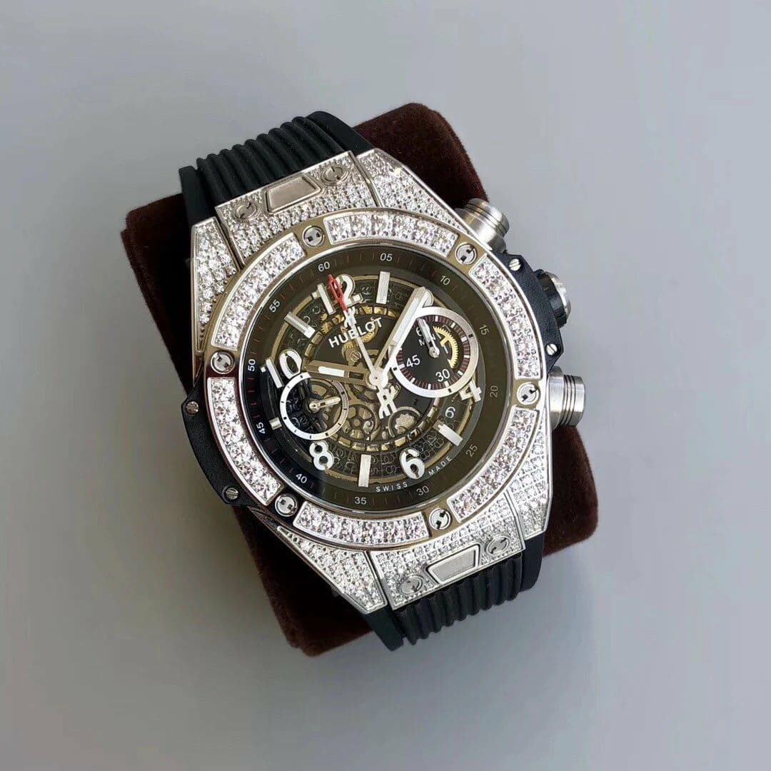 Big Bang Unico Diamond HBF 1:1 Best Edition White Skeleton Dial Rainbow Bezel on Black Rubber Strap A1242 Big Bang Unico Diamond HBF 1:1 Best Edition White Skeleton Dial Rainbow Bezel on Black Rubber Strap A1242