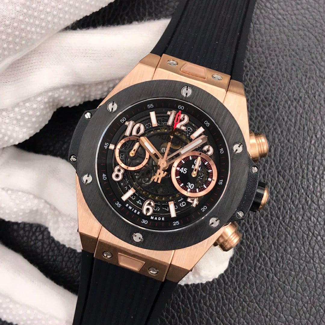 Big Bang Unico 45.5mm SS Gold Bezel Skeletonal Dial on Black Rubber Strap HUB1220 Big Bang Unico 45.5mm SS Gold Bezel Skeletonal Dial on Black Rubber Strap HUB1220
