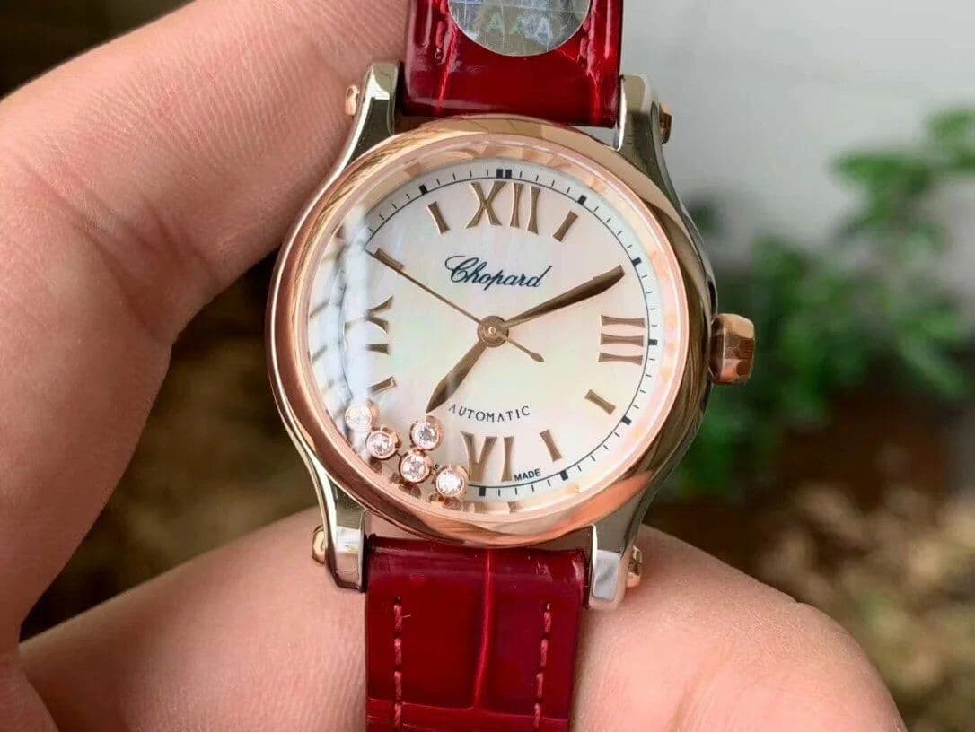Happy Sport 36mm SS OXF 1:1 Best Edition Pink Dial Diamonds RG Bezel on Red Leather Strap A2892 Happy Sport 36mm SS OXF 1:1 Best Edition Pink Dial Diamonds RG Bezel on Red Leather Strap A2892