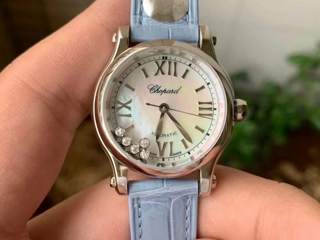 Happy Sport Automatic SS 30mm YF 1:1 Best Edition White Dial on Light Blue Leather Starp A2892 Happy Sport Automatic SS 30mm YF 1:1 Best Edition White Dial on Light Blue Leather Starp A2892