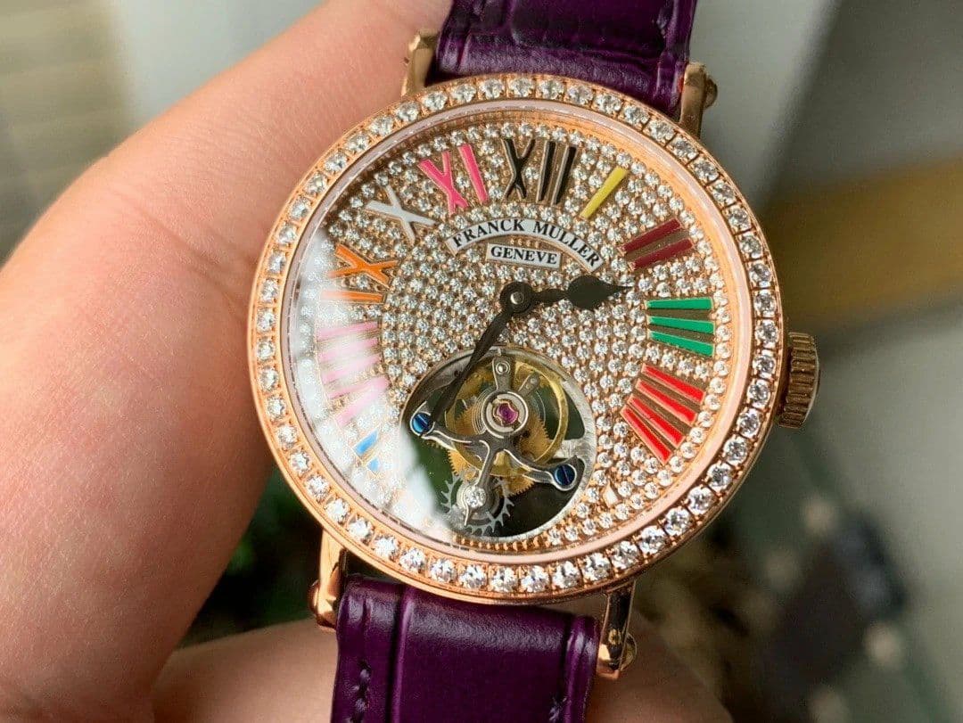 Color Dreams Tourbillon RG Diamond Roman Numerals Markers on Purple Croco Leather Strap Color Dreams Tourbillon RG Diamond Roman Numerals Markers on Purple Croco Leather Strap