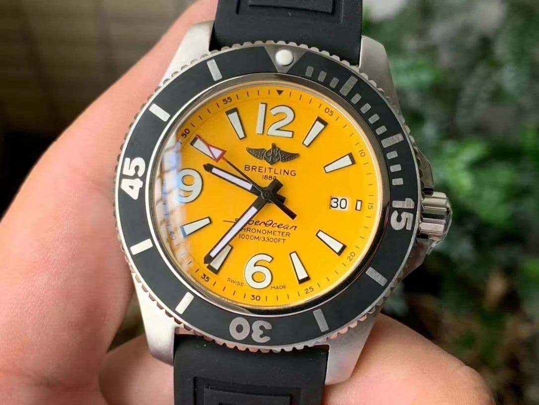 Superocean Automatic 44 TF 1:1 Best Edition Yellow Dial Black Bezel on Black Rubber Strap A2824 Superocean Automatic 44 TF 1:1 Best Edition Yellow Dial Black Bezel on Black Rubber Strap A2824