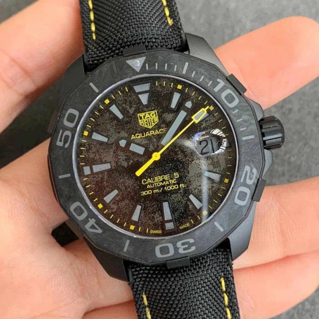 Aquaracer Calibre 5 Yellow Carbon TBF 1:1 Best Edition Carbon Dial on Nylon Strap A2824 Aquaracer Calibre 5 Yellow Carbon TBF 1:1 Best Edition Carbon Dial on Nylon Strap A2824
