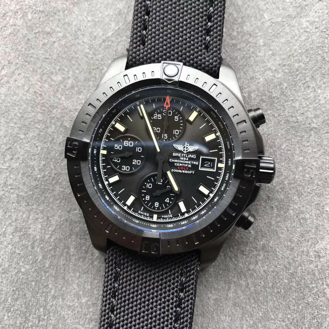 Colt Chronograph 44mm PVD Black Textured Dial on Black Rubber Strap A7750 Colt Chronograph 44mm PVD Black Textured Dial on Black Rubber Strap A7750