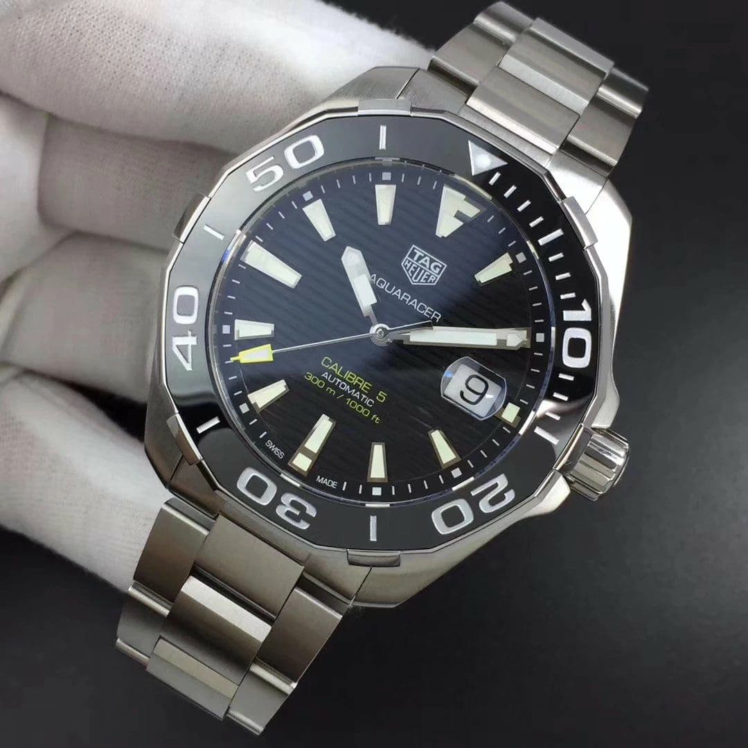 Aquaracer Calibre 5 SS 43mm KOR 1:1 Best Edition Black Ceramic Bezel Black Dial on SS Bracelet SW200 Aquaracer Calibre 5 SS 43mm KOR 1:1 Best Edition Black Ceramic Bezel Black Dial on SS Bracelet SW200