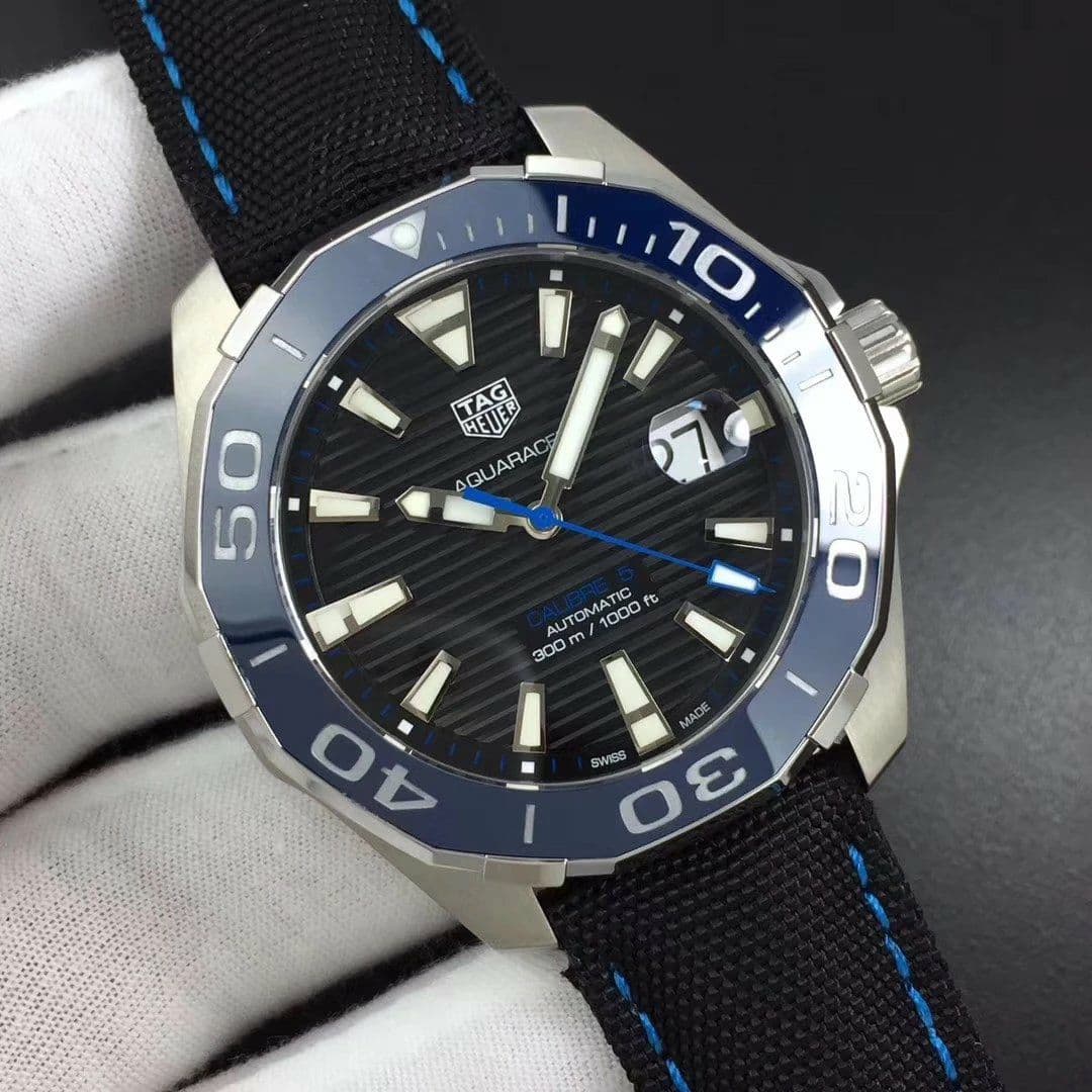 Aquaracer Calibre 5 SS 43mm OXF 1:1 Best Edition Ceramic Bezel Black Dial "Single Blue" on Nylon Strap SW200 Aquaracer Calibre 5 SS 43mm OXF 1:1 Best Edition Ceramic Bezel Black Dial "Single Blue" on Nylon Strap SW200