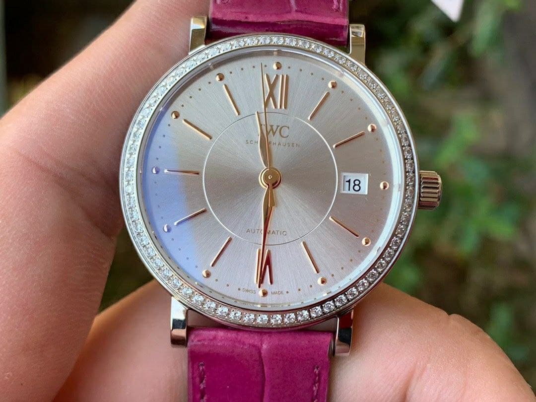 Portofino 37mm SS V7F 1:1 Best Edition White Dial Diamonds Bezel on Pink Leather Portofino 37mm SS V7F 1:1 Best Edition White Dial Diamonds Bezel on Pink Leather