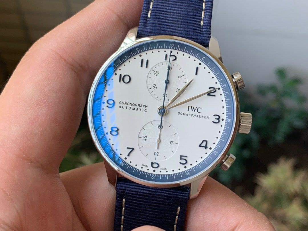 Portugieser Chronograph 'Bucherer Edition1:1 Best Edition White/Blue on Blue Nylon Strap A7750 (Slim Movement) Portugieser Chronograph 'Bucherer Edition1:1 Best Edition White/Blue on Blue Nylon Strap A7750 (Slim Movement)