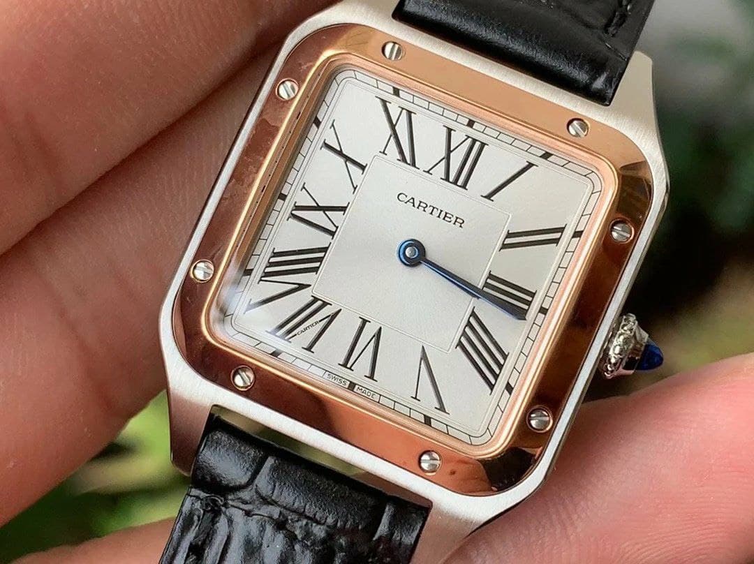 Santos 27.5mm SS/RG XF 1:1 Best Edition Silver Dial on Black Croco Strap Ronda Quartz Santos 27.5mm SS/RG XF 1:1 Best Edition Silver Dial on Black Croco Strap Ronda Quartz