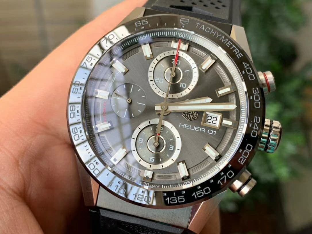 Calibre Heuer 01 Chrono SS XF 1:1 Best Edition Gray Dial on Black Rubber Strap A1887 Calibre Heuer 01 Chrono SS XF 1:1 Best Edition Gray Dial on Black Rubber Strap A1887