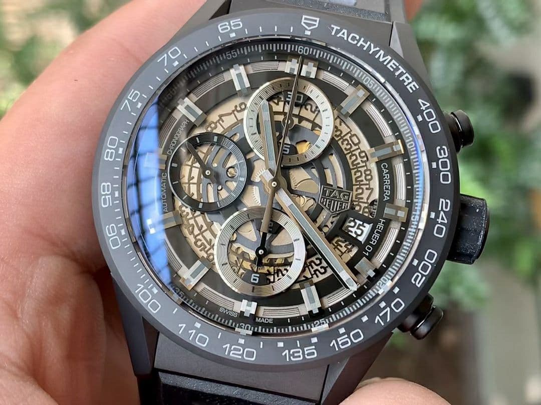 Calibre Heuer 01 Chrono 43mm Ceramic XF 1:1 Best Edition Skeleton Dial on Black Rubber Strap A1887 Calibre Heuer 01 Chrono 43mm Ceramic XF 1:1 Best Edition Skeleton Dial on Black Rubber Strap A1887