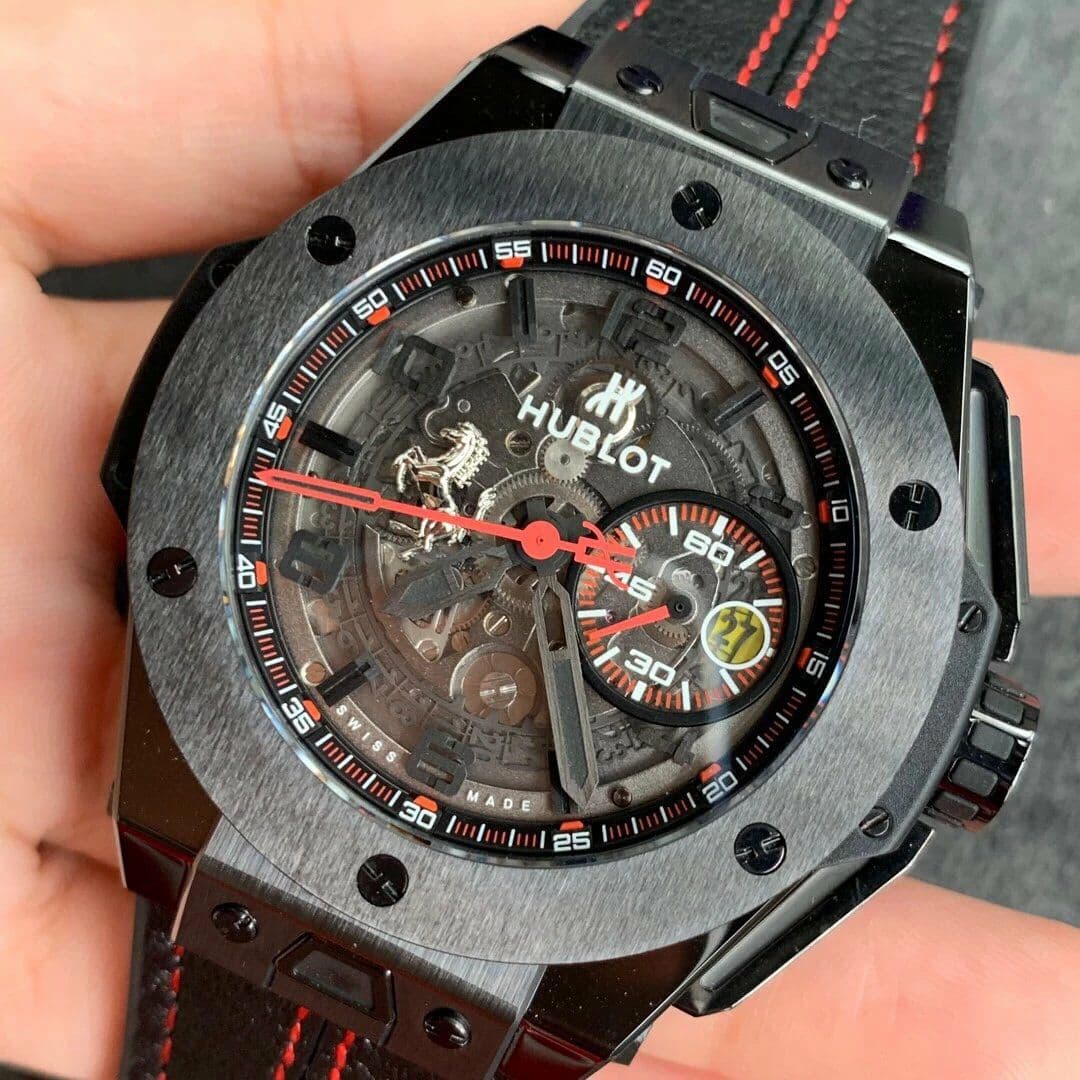 Big Bang Ferrari Unico Black Ceramic V6F Best Edition Skeleton Dial on Black Gummy Strap HUB1288 Big Bang Ferrari Unico Black Ceramic V6F Best Edition Skeleton Dial on Black Gummy Strap HUB1288