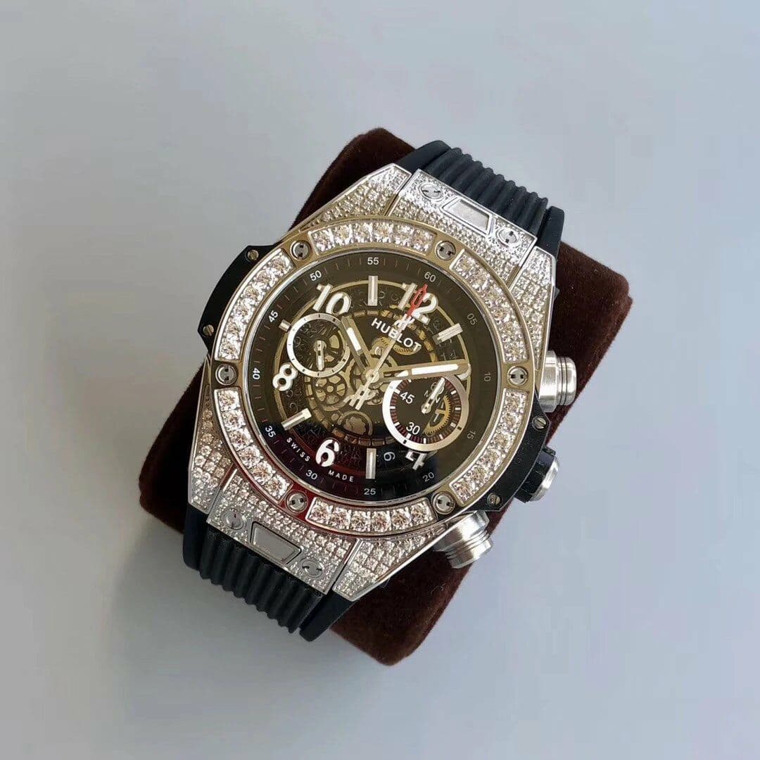 Big Bang Unico Diamond HBF 1:1 Best Edition White Skeleton Dial Rainbow Bezel on Black Rubber Strap A1242 Big Bang Unico Diamond HBF 1:1 Best Edition White Skeleton Dial Rainbow Bezel on Black Rubber Strap A1242