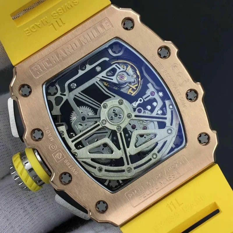 RM011 RG Chrono KVF 1:1 Best Edition Crystal Dial Black on Yellow Rubber Strap A7750 V3 RM011 RG Chrono KVF 1:1 Best Edition Crystal Dial Black on Yellow Rubber Strap A7750 V3