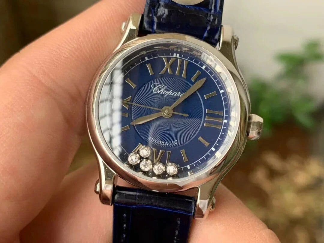 Happy Sport 36mm SS OXF 1:1 Best Edition Diamonds Bezel Blue Dial on Blue Leather Strap A2892 Happy Sport 36mm SS OXF 1:1 Best Edition Diamonds Bezel Blue Dial on Blue Leather Strap A2892
