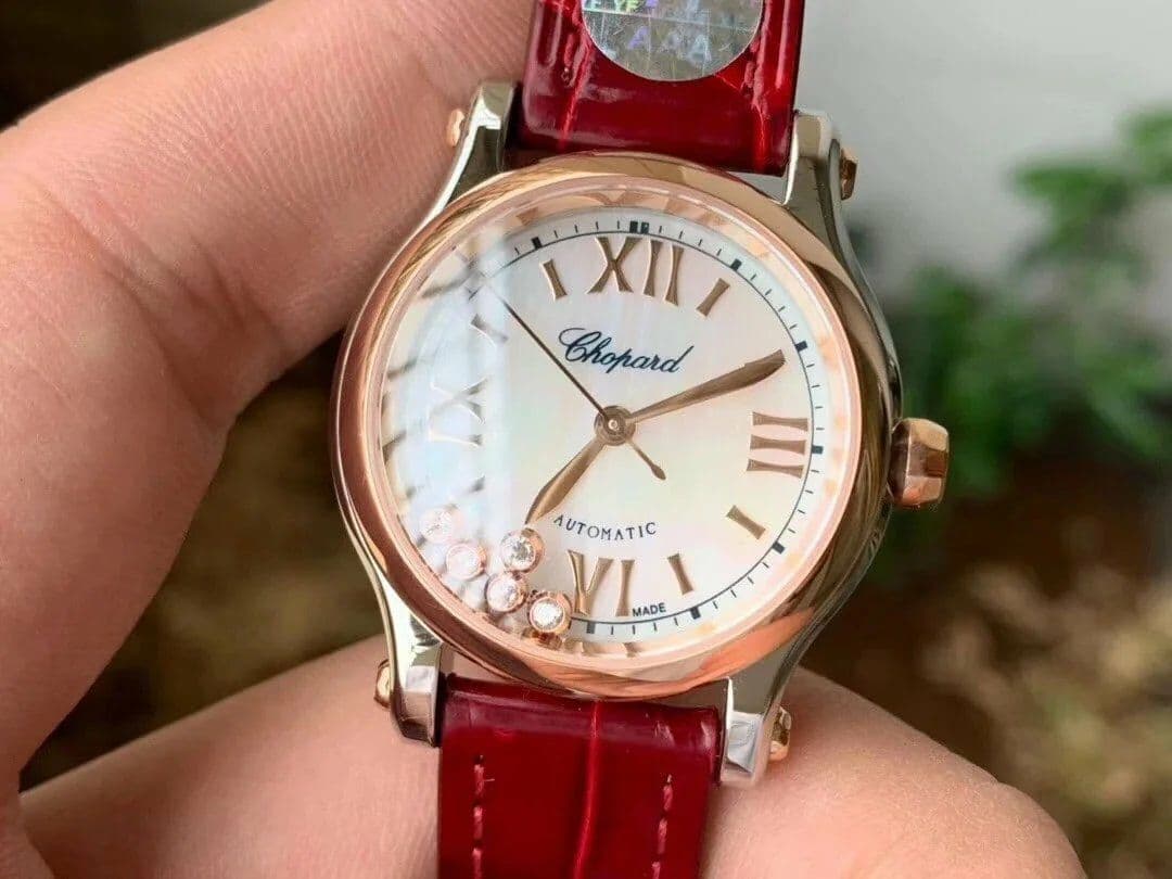 Happy Sport 36mm SS OXF 1:1 Best Edition Pink Dial Diamonds RG Bezel on Red Leather Strap A2892 Happy Sport 36mm SS OXF 1:1 Best Edition Pink Dial Diamonds RG Bezel on Red Leather Strap A2892