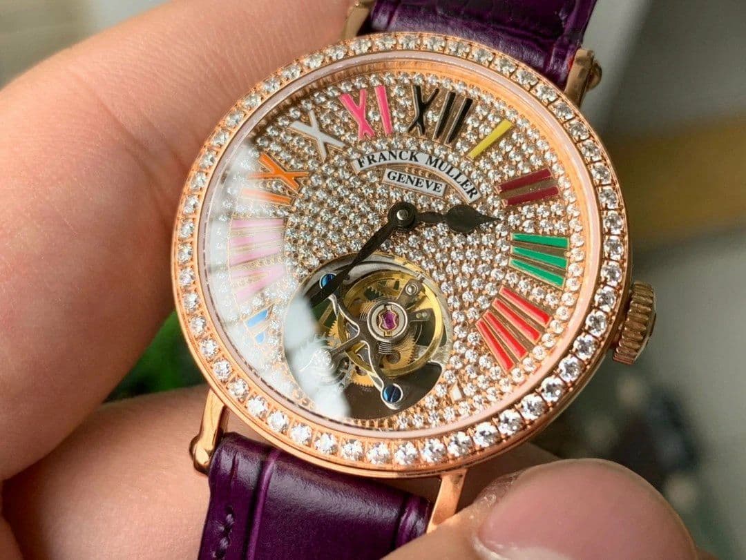 Color Dreams Tourbillon RG Diamond Roman Numerals Markers on Purple Croco Leather Strap Color Dreams Tourbillon RG Diamond Roman Numerals Markers on Purple Croco Leather Strap