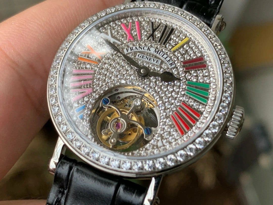Color Dreams Tourbillon SS Diamond Roman Numerals Markers on Black Croco Leather Strap Color Dreams Tourbillon SS Diamond Roman Numerals Markers on Black Croco Leather Strap