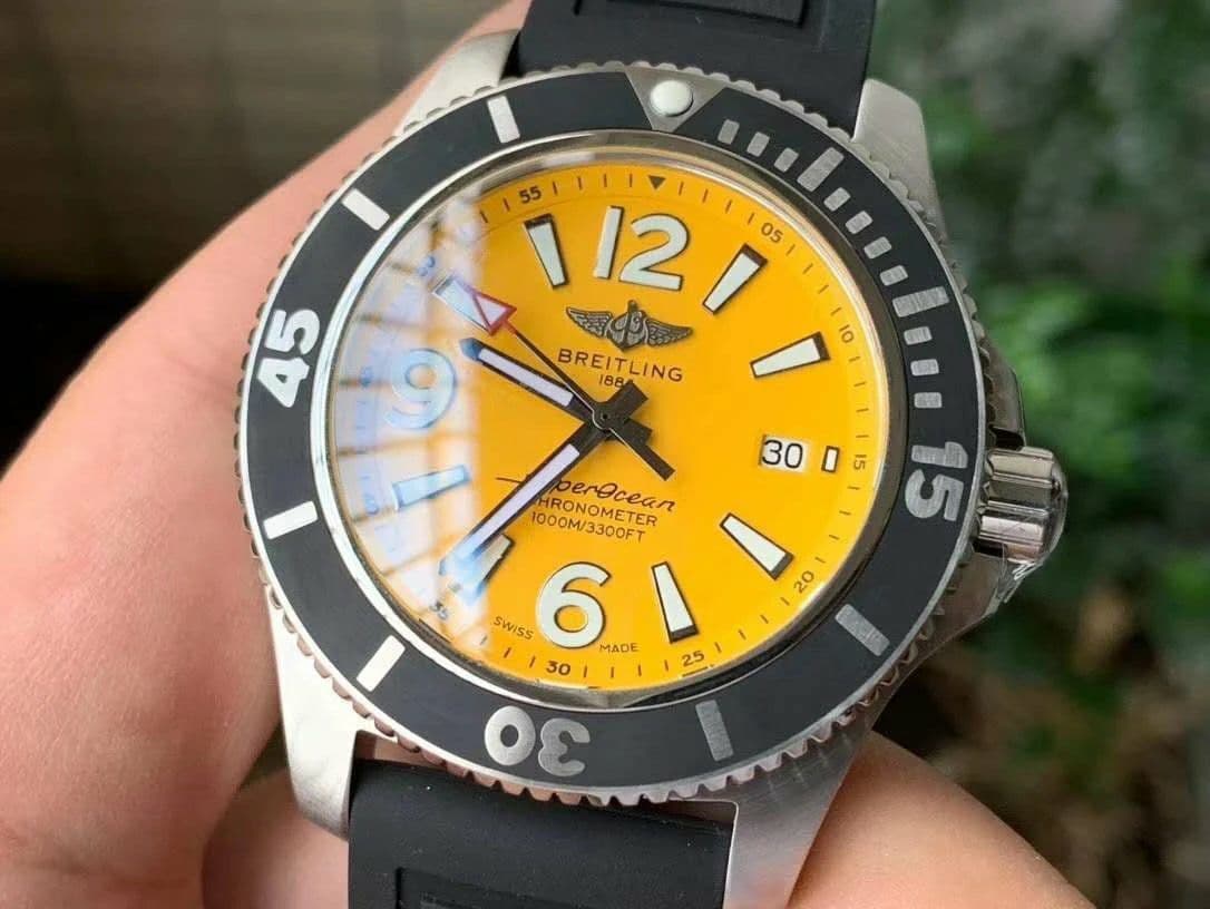 Superocean Automatic 44 TF 1:1 Best Edition Yellow Dial Black Bezel on Black Rubber Strap A2824 Superocean Automatic 44 TF 1:1 Best Edition Yellow Dial Black Bezel on Black Rubber Strap A2824