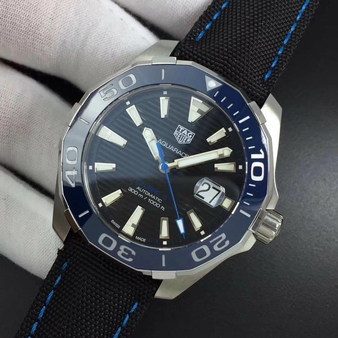 Aquaracer Calibre 5 SS 43mm OXF 1:1 Best Edition Ceramic Bezel Black Dial "Single Blue" on Nylon Strap SW200 Aquaracer Calibre 5 SS 43mm OXF 1:1 Best Edition Ceramic Bezel Black Dial "Single Blue" on Nylon Strap SW200