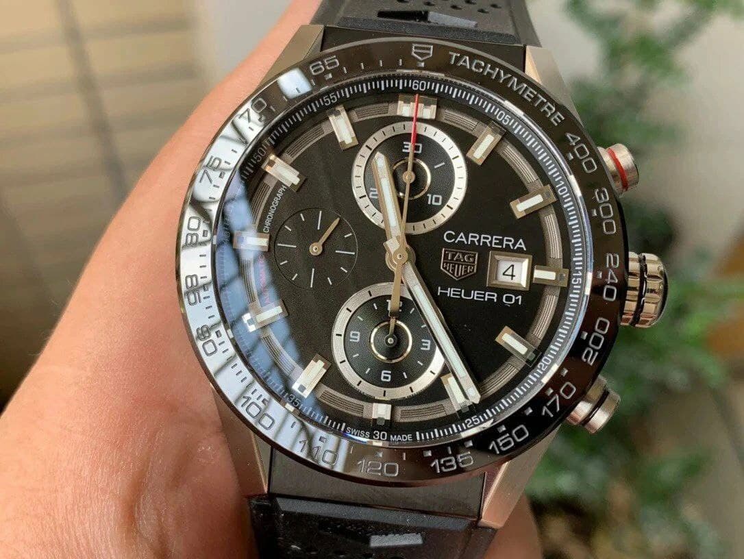 Calibre Heuer 01 Chrono SS XF 1:1 Best Edition Black Dial on Black Rubber Strap Calibre Heuer 01 Chrono SS XF 1:1 Best Edition Black Dial on Black Rubber Strap