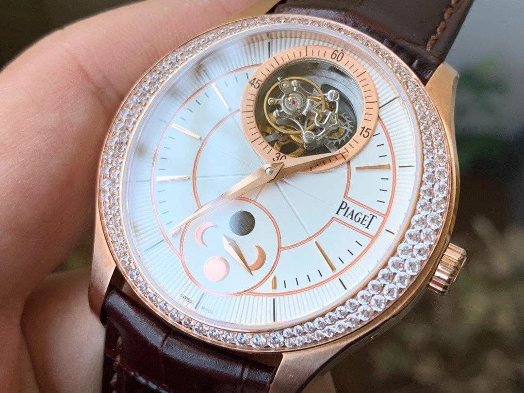 Piaget Gouverneur Tourbillon RG OXF Best Edition White Dial Diamonds Bezel on Brown Leather Strap Piaget Gouverneur Tourbillon RG OXF Best Edition White Dial Diamonds Bezel on Brown Leather Strap