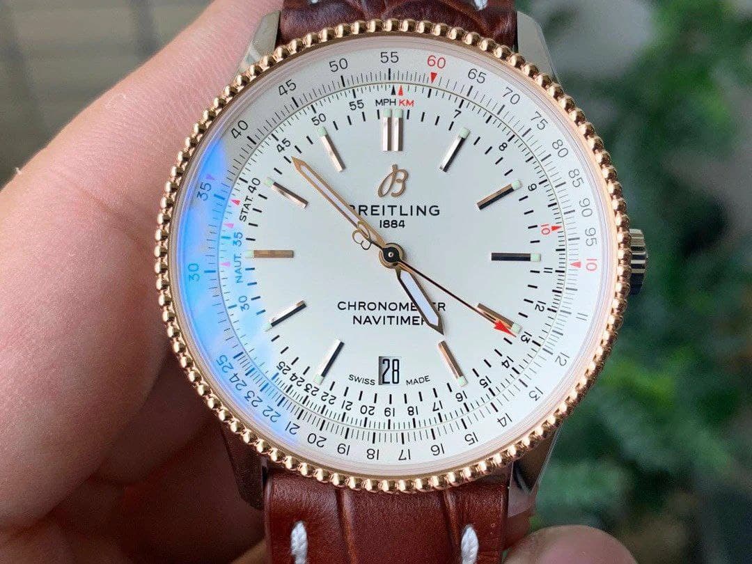 Navitimer 1 SS 41mm V7F 1:1 Best Edition RG Bezel White Dial on Brown Leather Strap Navitimer 1 SS 41mm V7F 1:1 Best Edition RG Bezel White Dial on Brown Leather Strap