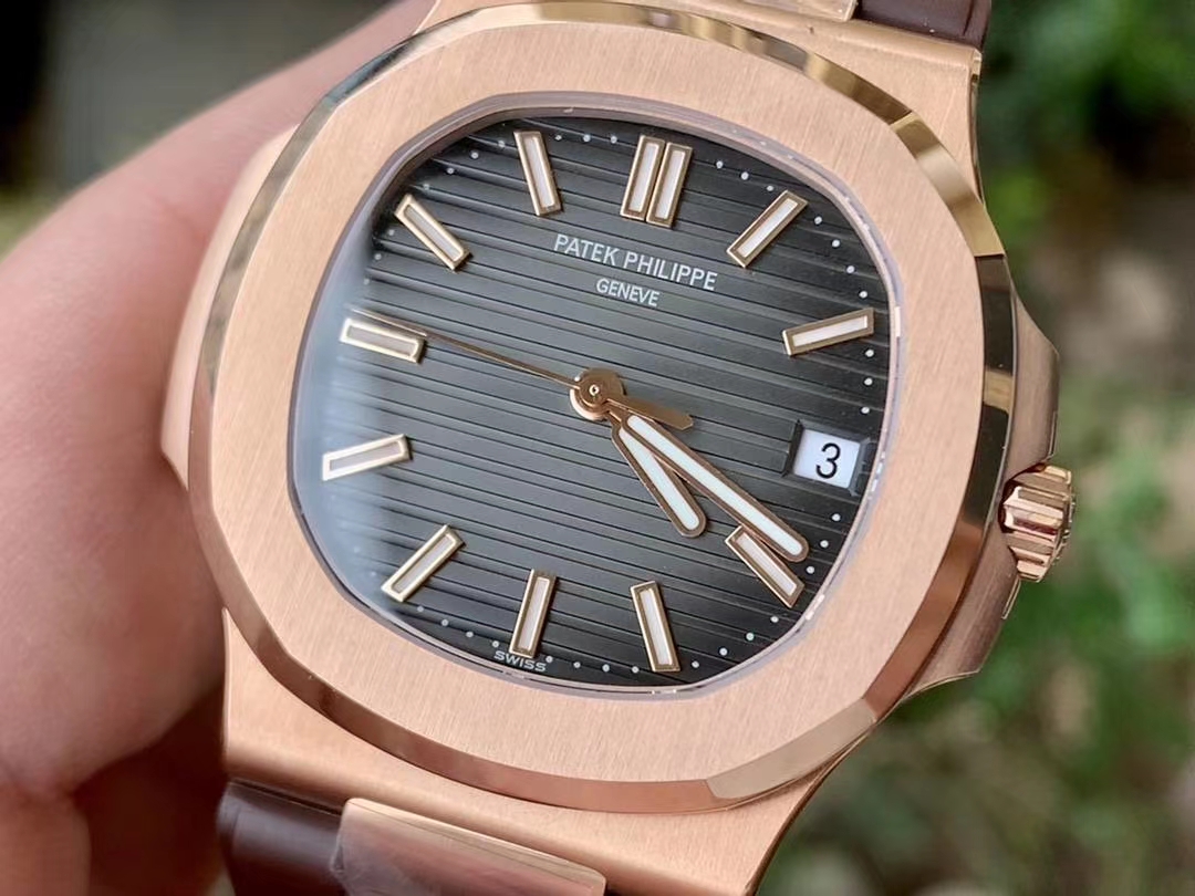 NAUTILUS 5711 RG GRF 1:1 BEST EDITION GRAY TEXTURED DIAL ON BROWN LEATHER STRAP 324CS NAUTILUS 5711 RG GRF 1:1 BEST EDITION GRAY TEXTURED DIAL ON BROWN LEATHER STRAP 324CS