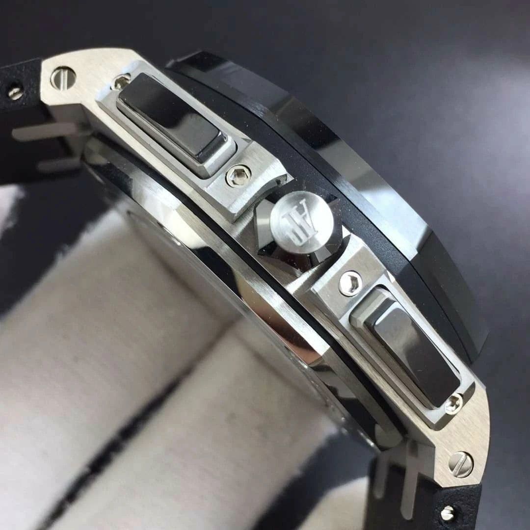 Royal Oak Offshore 44mm SS Updated Black Ceramic Bezel JF 1:1 Best Edition on Rubber Strap A3126 V2 w/ Cyclops and DW Mod Royal Oak Offshore 44mm SS Updated Black Ceramic Bezel JF 1:1 Best Edition on Rubber Strap A3126 V2 w/ Cyclops and DW Mod